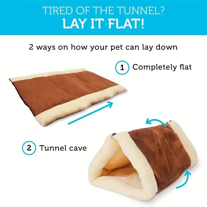 2-in-1 Fleece Cat Tunnel Bed & Folding Mat — Cave, Tunnel & Travel Mat