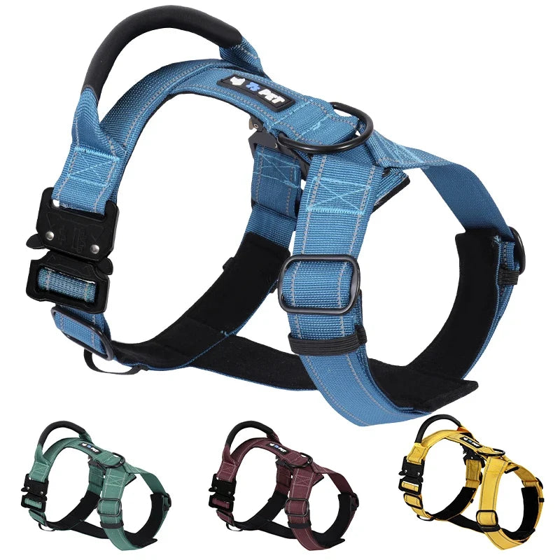 Y-Shaped No-Pull Dog Harness with Leather Handle — Soft Padded, Metal Buckles & Adjustable Fit