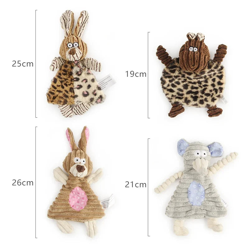 Corduroy Squeaky Dog Toy — Rabbit, Mouse & Cow Designs