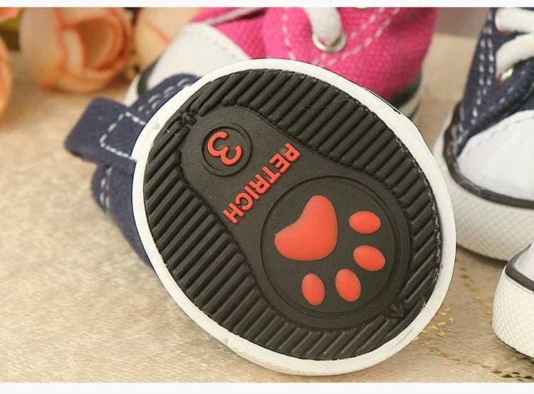 Denim Canvas Sneakers for Small Dogs – Set of 4