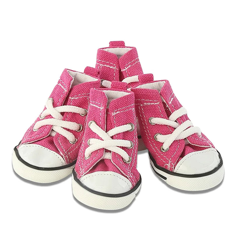 Denim Canvas Sneakers for Small Dogs – Set of 4