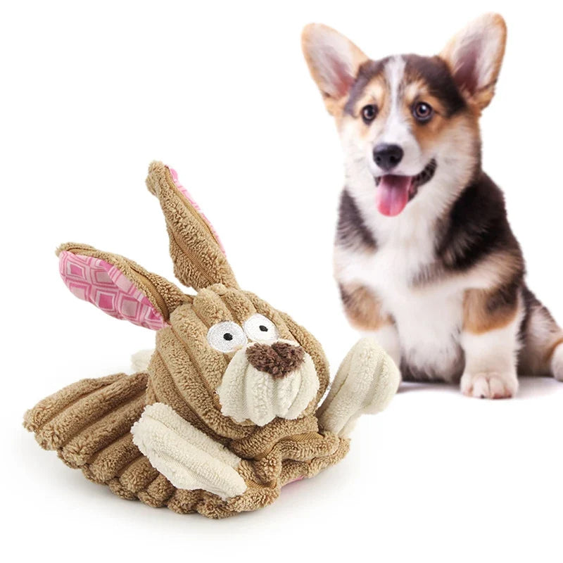 Corduroy Squeaky Dog Toy — Rabbit, Mouse & Cow Designs