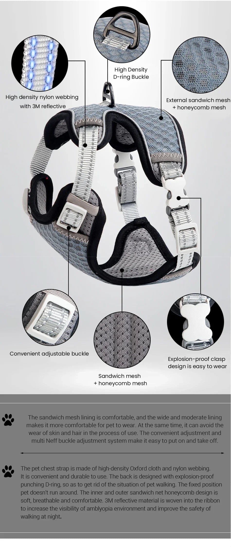 Reflective Mesh Harness Vest for Cats & Small Dogs