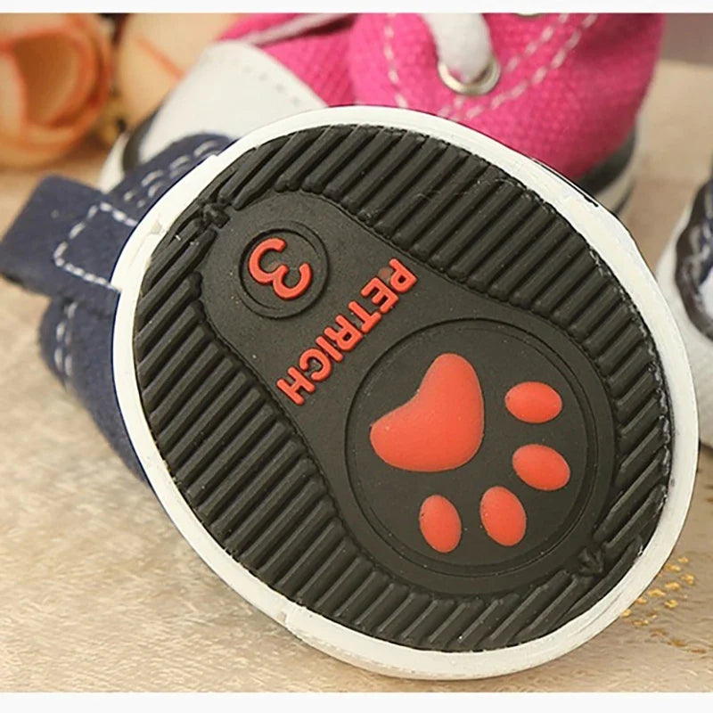 Denim Canvas Sneakers for Small Dogs – Set of 4