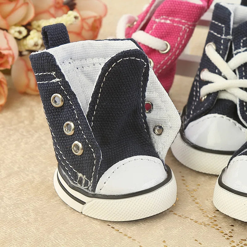 Denim Canvas Sneakers for Small Dogs – Set of 4