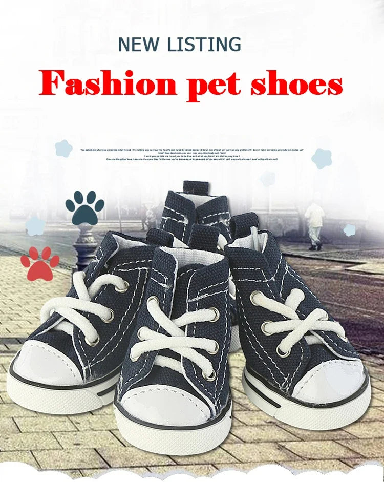 Denim Canvas Sneakers for Small Dogs – Set of 4