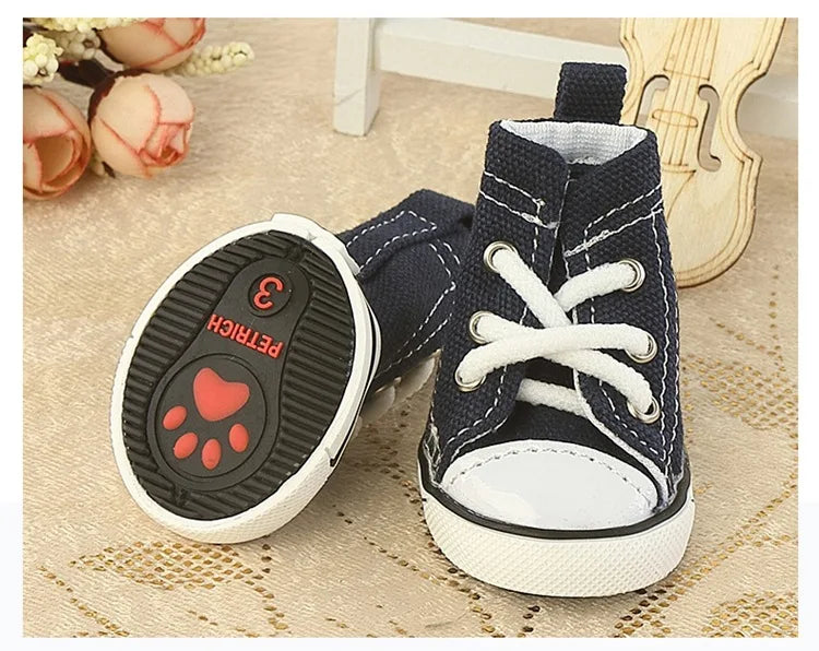 Denim Canvas Sneakers for Small Dogs – Set of 4