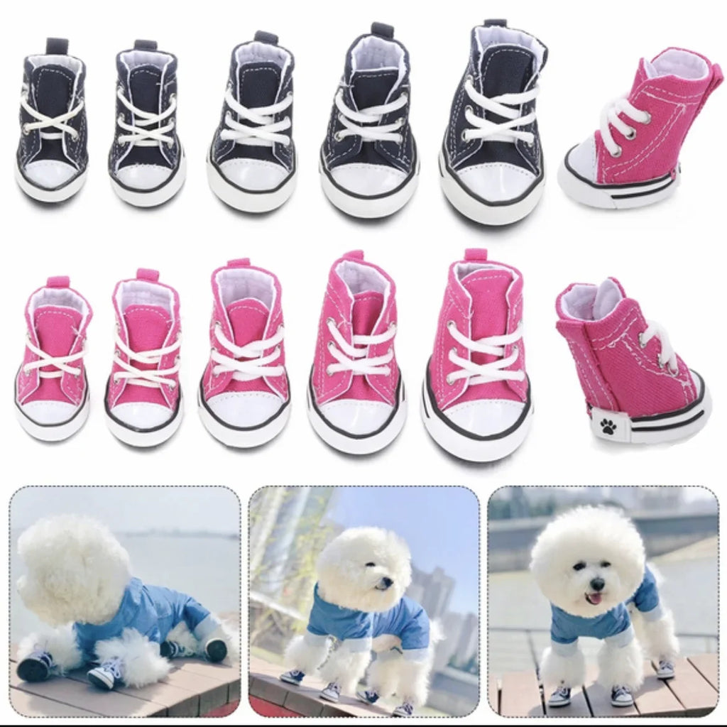 Denim Canvas Sneakers for Small Dogs – Set of 4