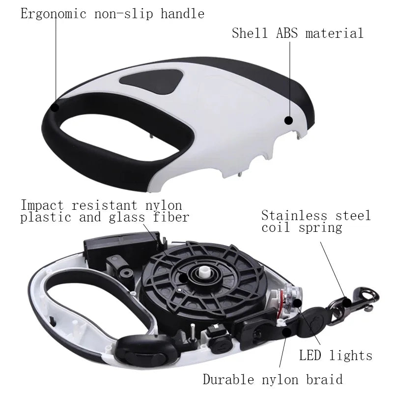 LED Retractable Dog Leash with Fibre Rope