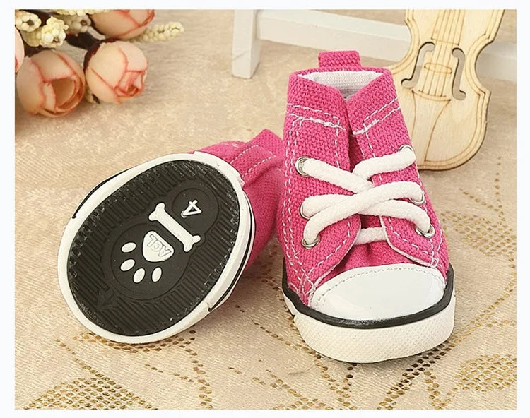 Denim Canvas Sneakers for Small Dogs – Set of 4
