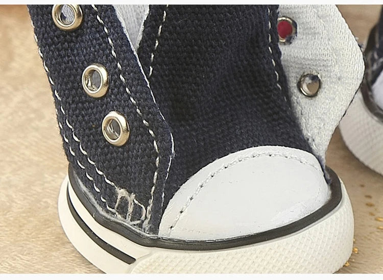Denim Canvas Sneakers for Small Dogs – Set of 4