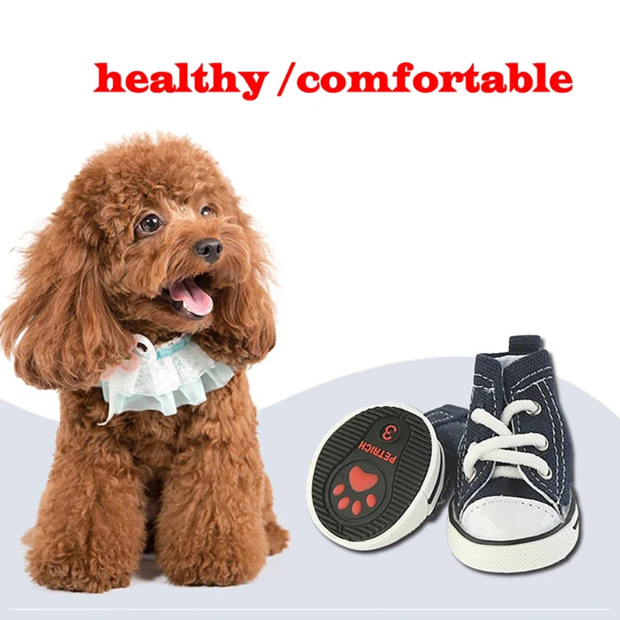Denim Canvas Sneakers for Small Dogs – Set of 4