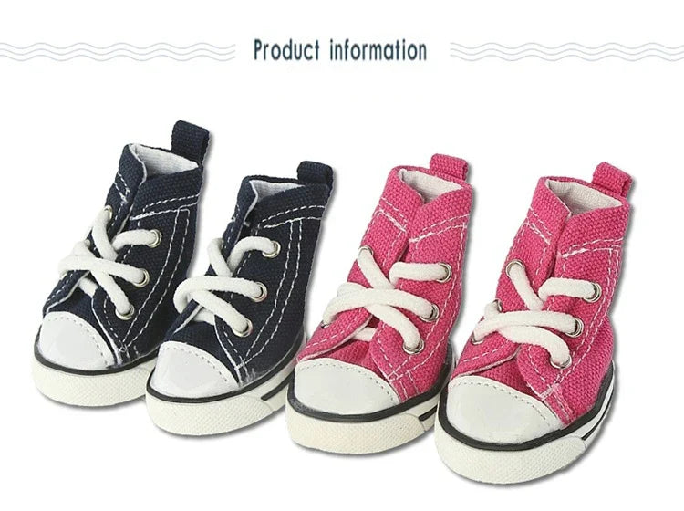 Denim Canvas Sneakers for Small Dogs – Set of 4
