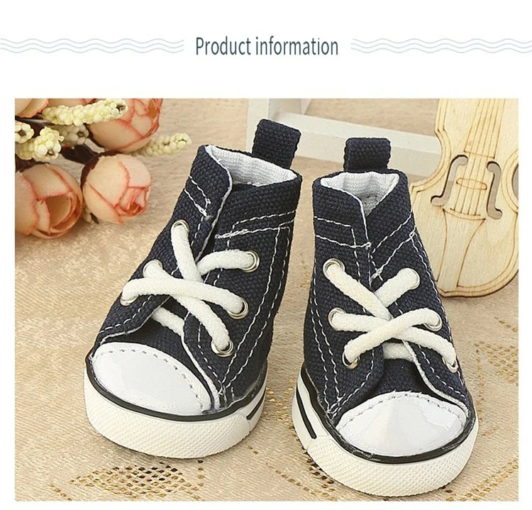Denim Canvas Sneakers for Small Dogs – Set of 4