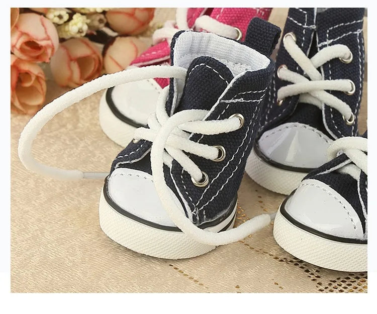 Denim Canvas Sneakers for Small Dogs – Set of 4