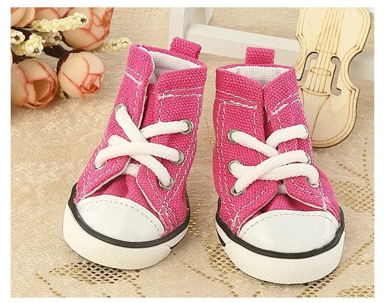 Denim Canvas Sneakers for Small Dogs – Set of 4