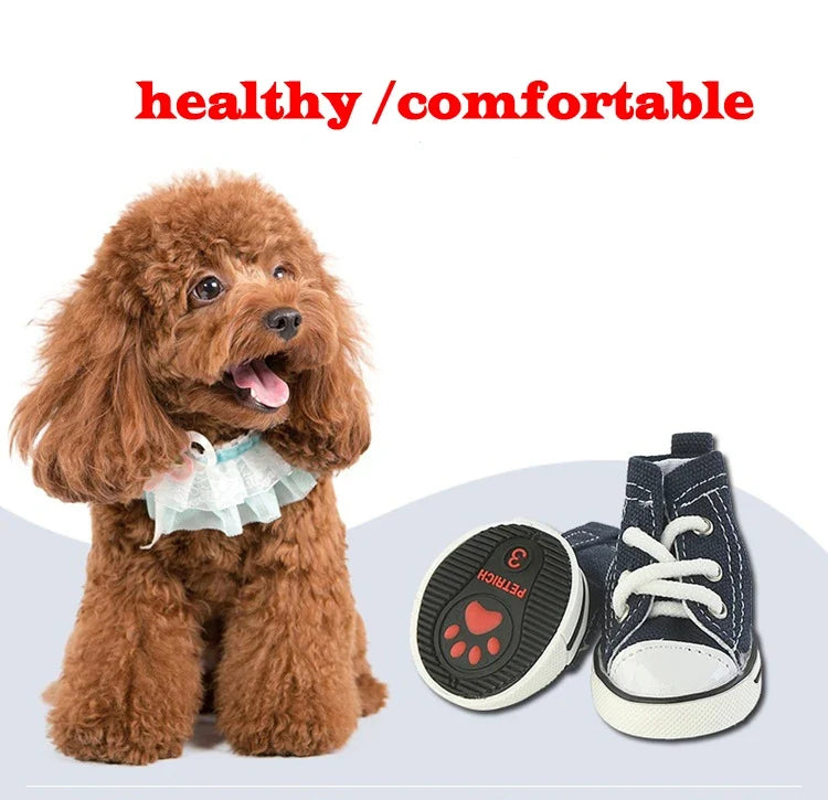 Denim Canvas Sneakers for Small Dogs – Set of 4
