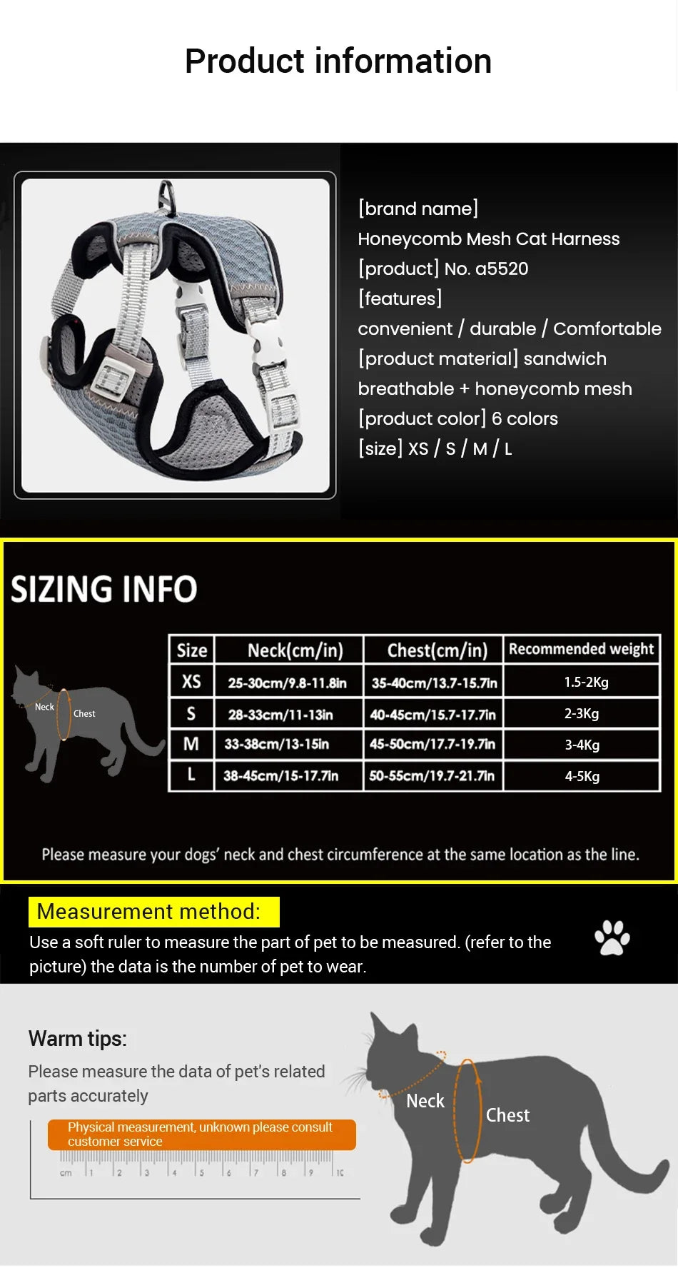 Reflective Mesh Harness Vest for Cats & Small Dogs