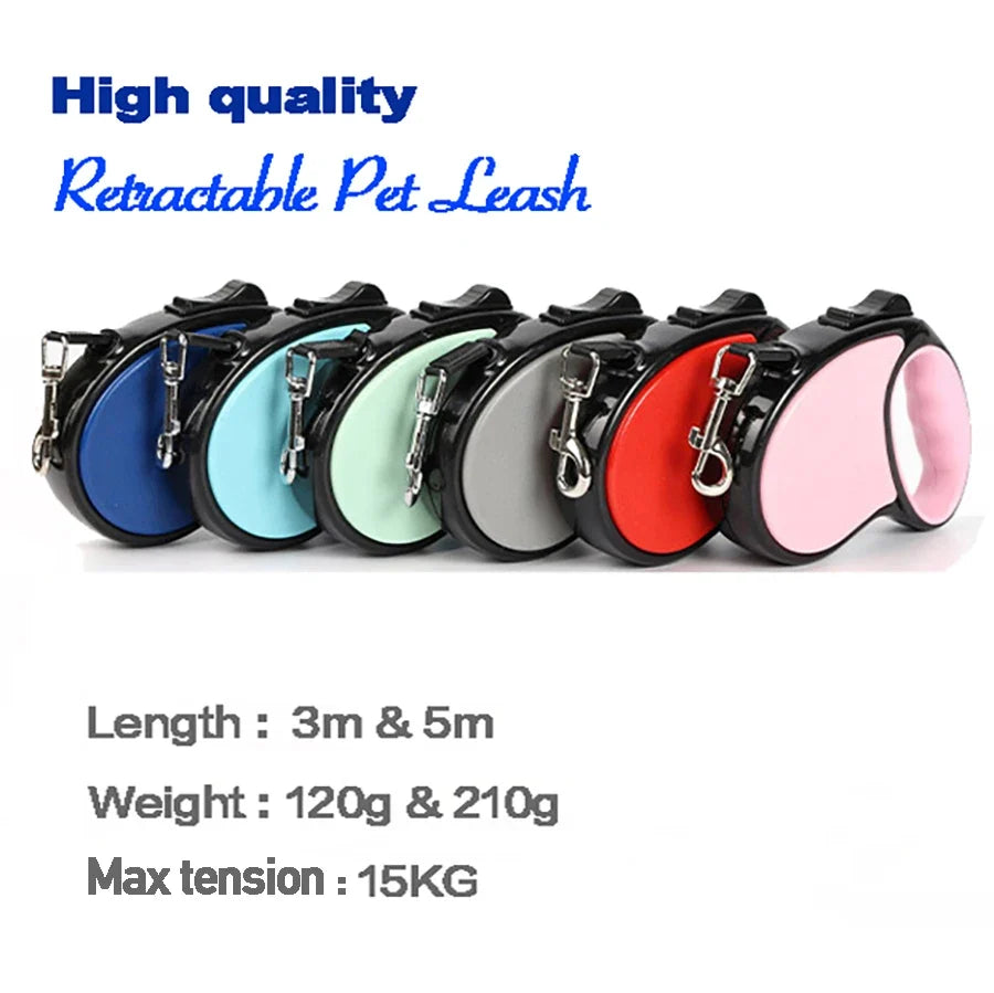 Retractable Nylon Dog Leash 3m & 5m for Small & Medium Dogs