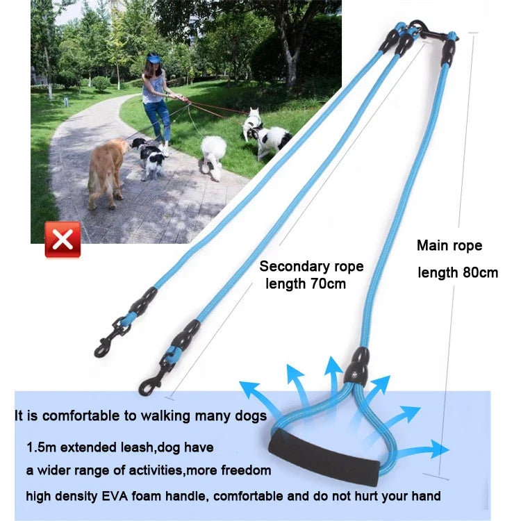Multi-Dog Coupler Leash – Walk 2, 3 or 4 Dogs at Once