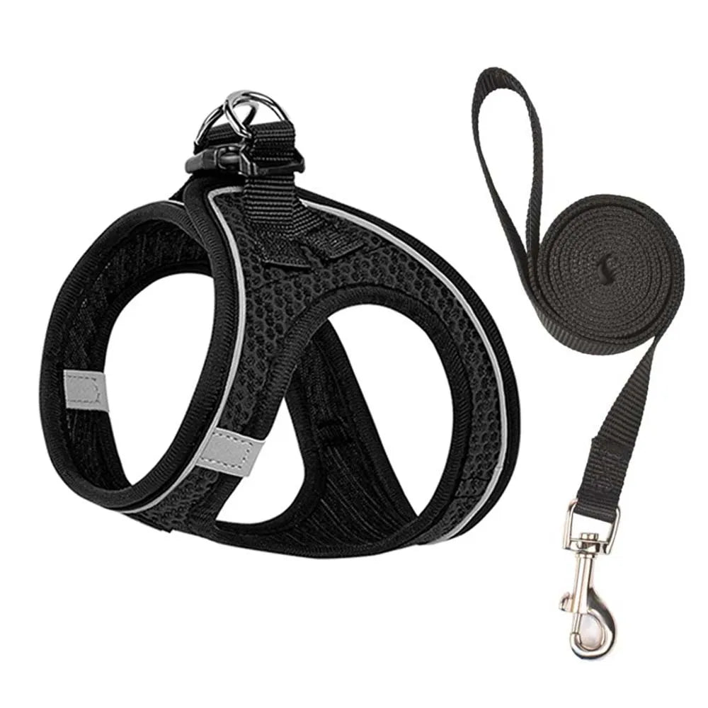 Adjustable Mesh Harness & Lead Set — Breathable Reflective Vest for Small Dogs & Cats