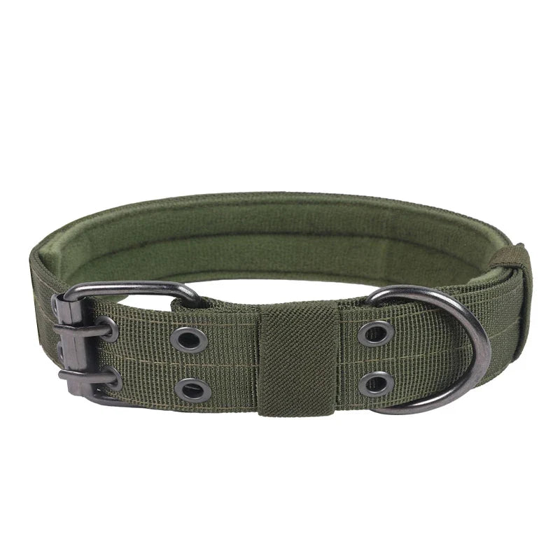 Military Dog Collar with Metal D-Ring & Buckle — Adjustable Working Collar for Medium & Large Dogs