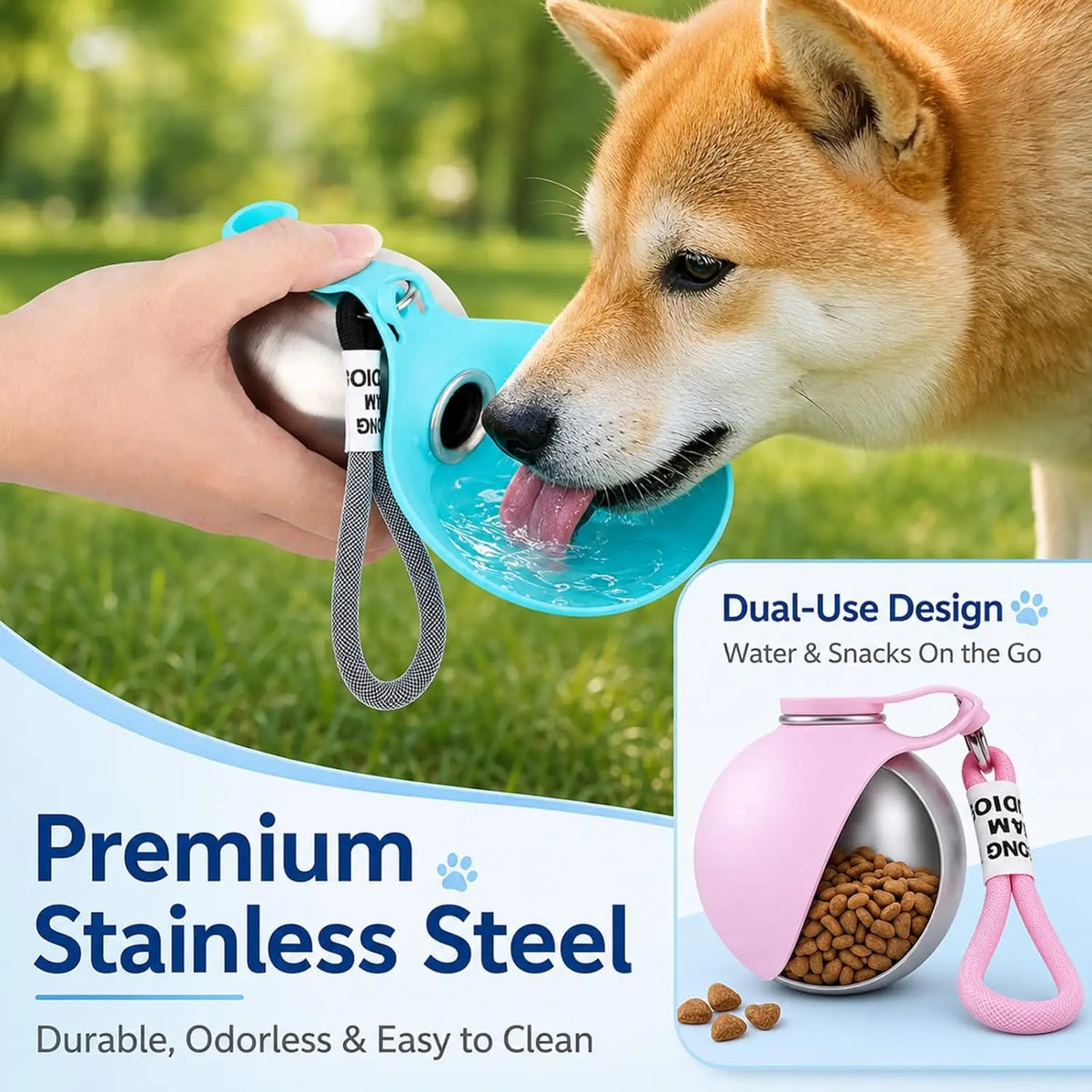 2-in-1 Dog Water Bottle with Foldable Silicone Bowl