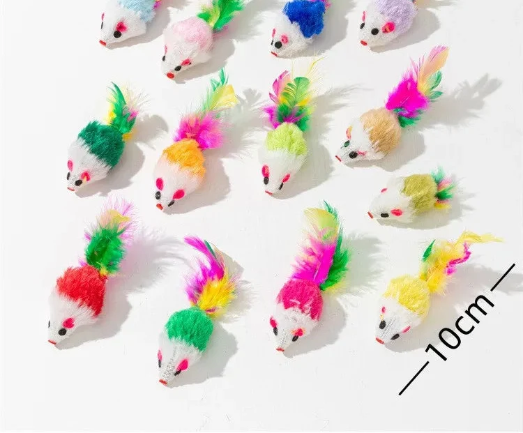 Plush Mouse Toy Set for Cats - Interactive Feather Toys