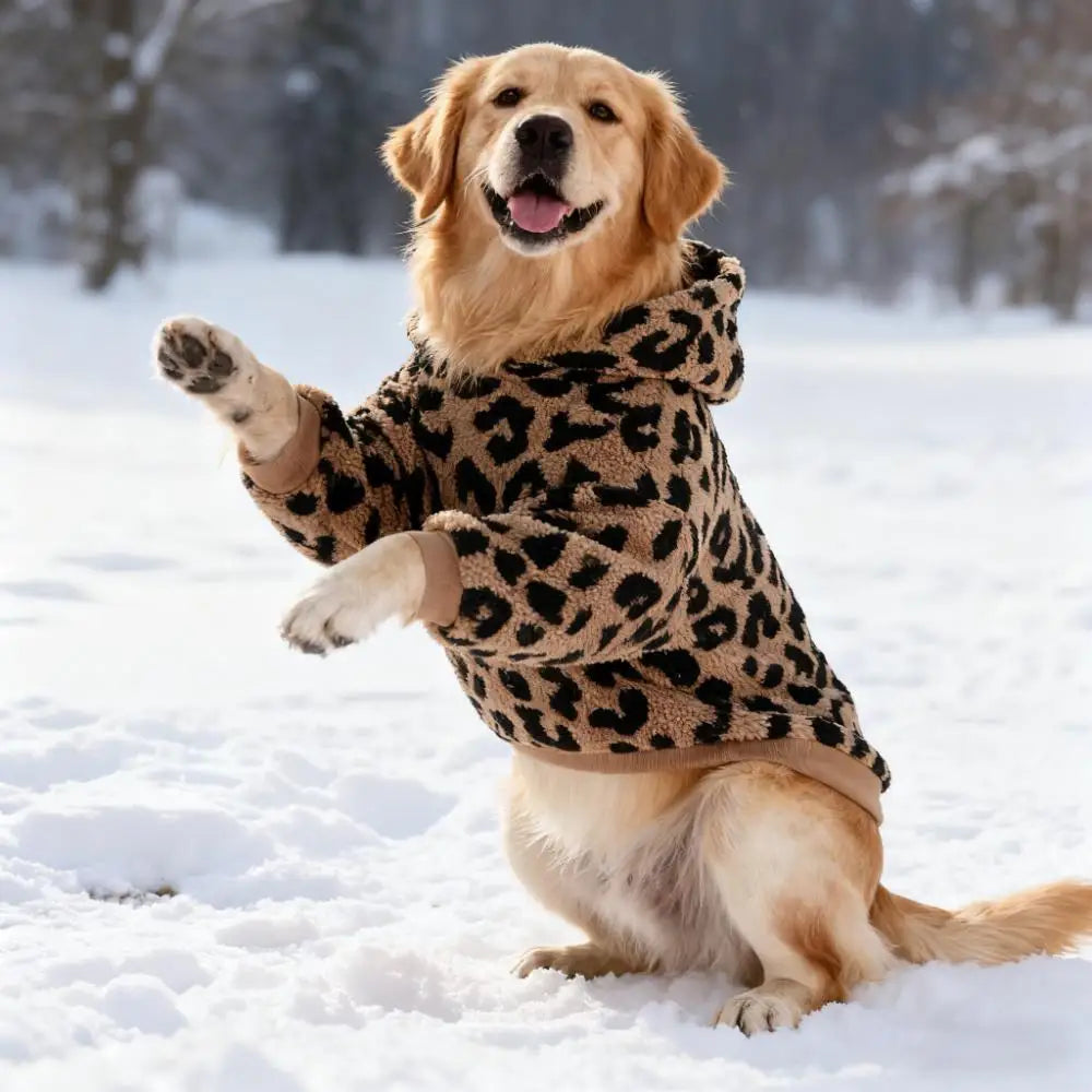 Leopard Print Fleece Dog Hoodie & Winter Coat — Medium to Large Breeds