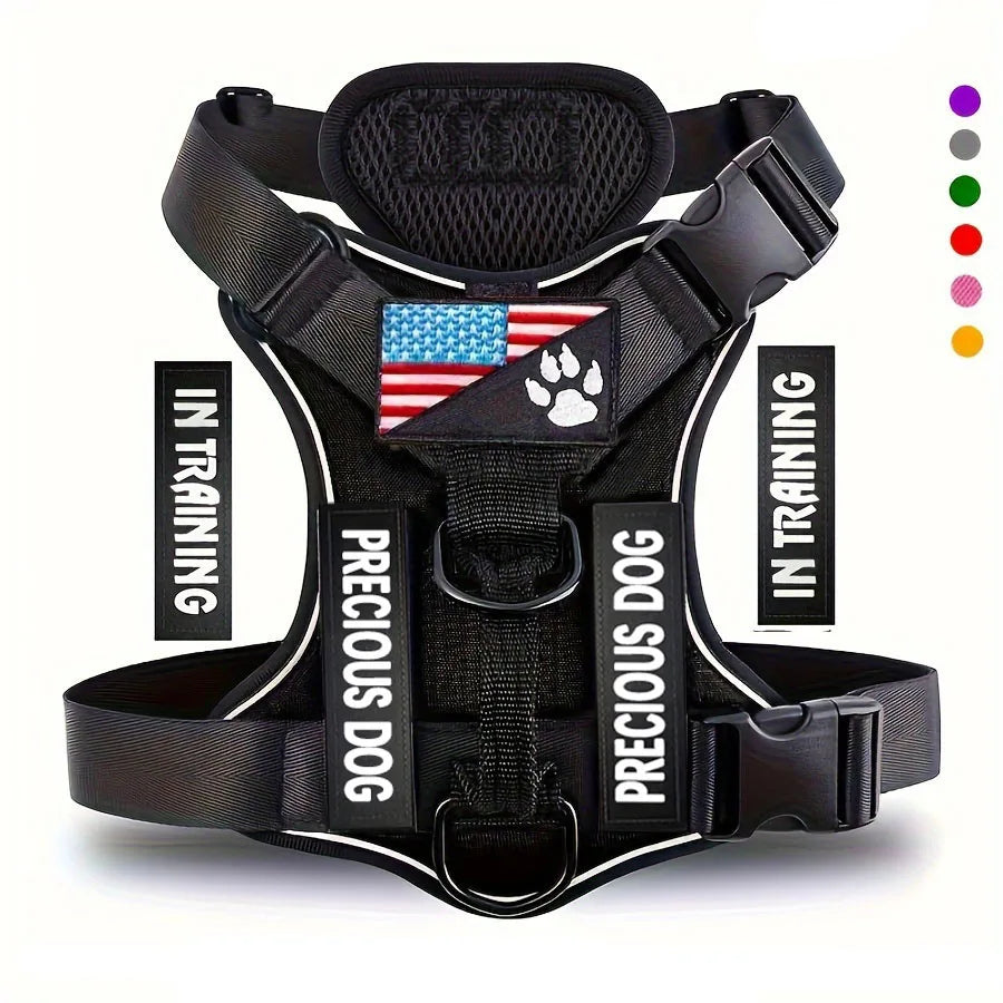 Reflective Service Dog Vest Harness with 5 Patches | Adjustable Soft Oxford Mesh Harness
