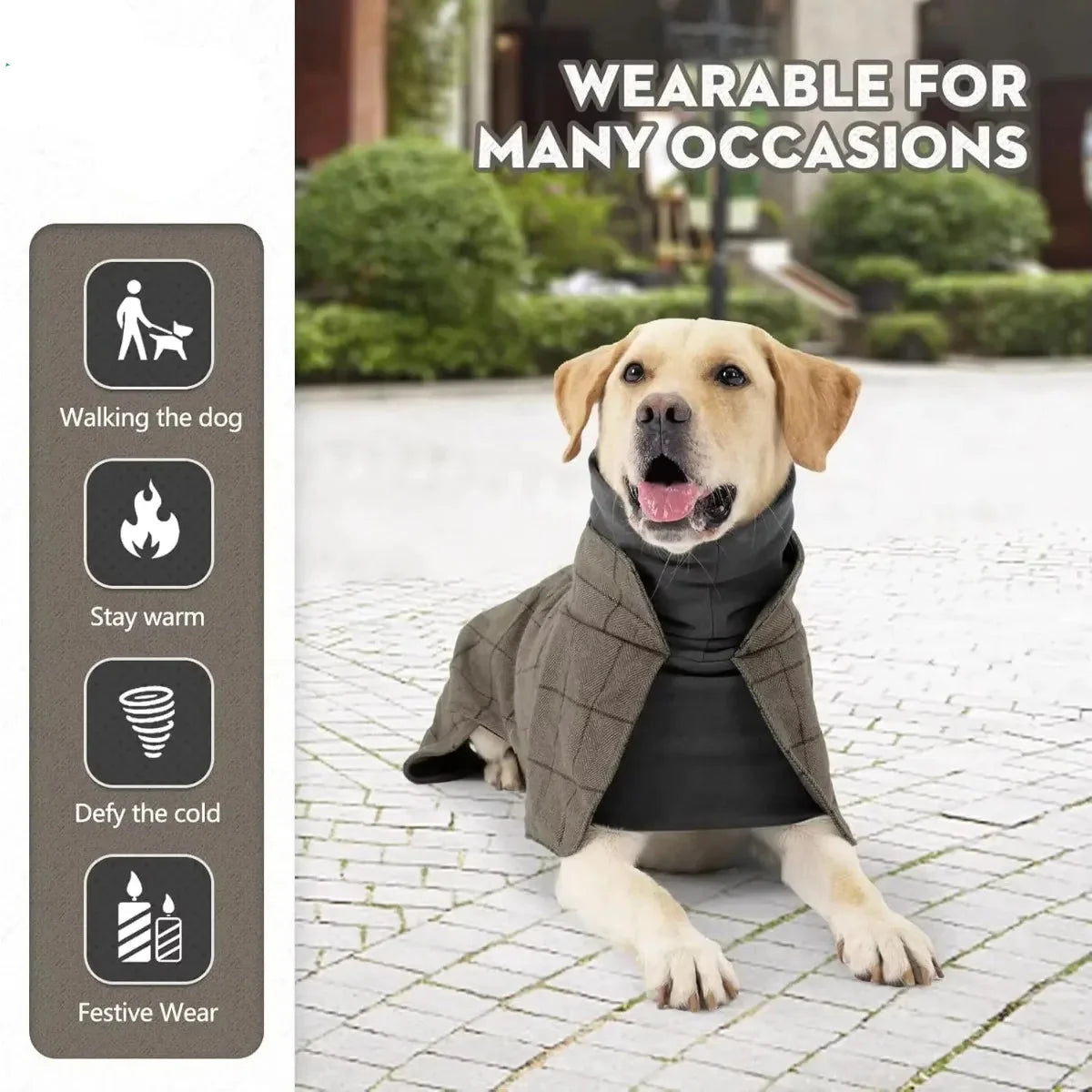 Dog Winter Coat - Plaid Fleece Vest Windbreaker with Harness Eyelets