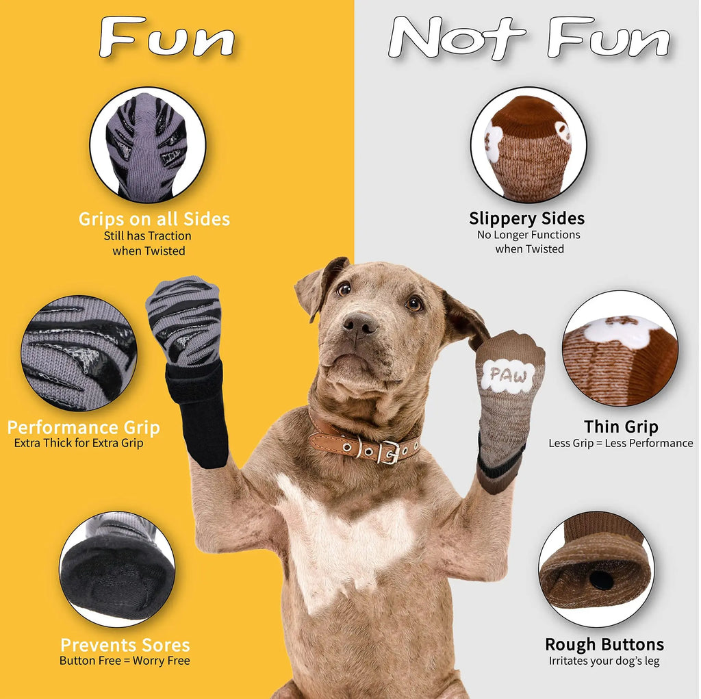 Anti-Slip Knitted Dog Socks with Paw Grip – Pack of 4