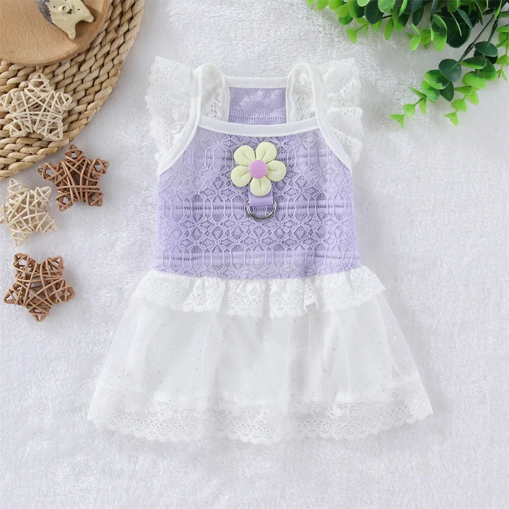 Lace Princess Dress with D-Ring for Small Dogs & Cats