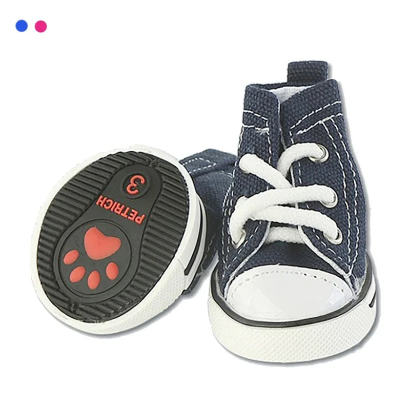 Denim Canvas Sneakers for Small Dogs – Set of 4