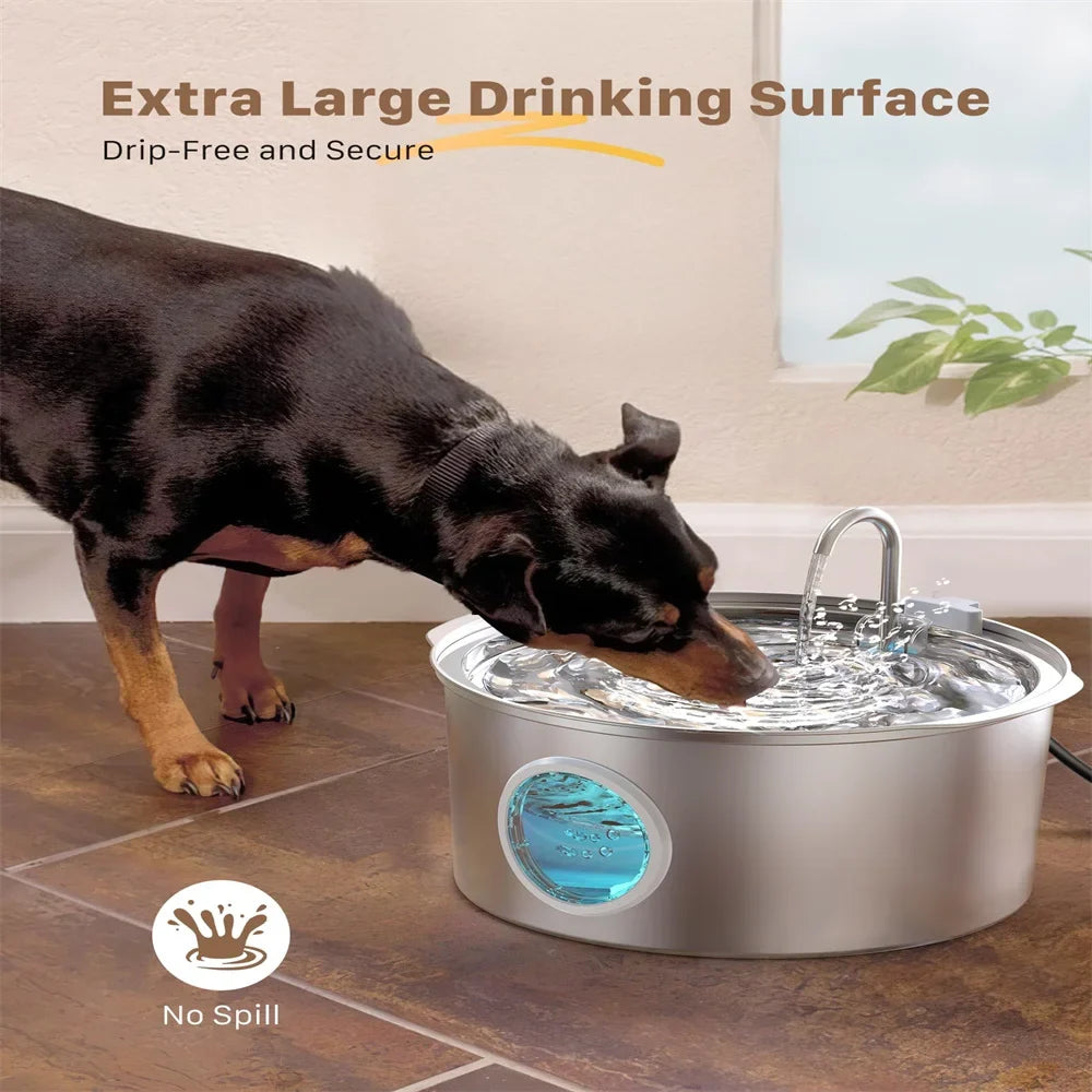 7L Ultra-Quiet Stainless Steel Water Fountain for Large Dogs & Multi-Pet Homes