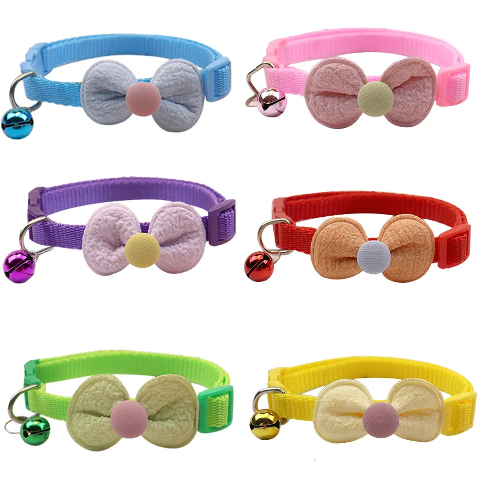 Cute Bow Cat & Small Dog Collar with Bell & Quick-Release Buckle
