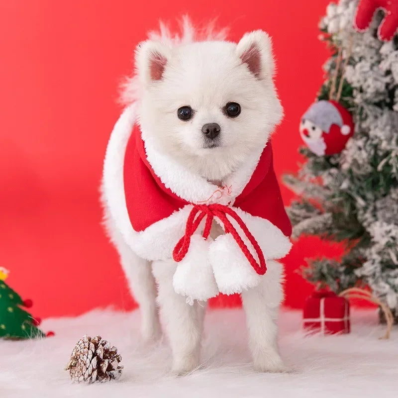 Dog Winter Hooded Cloak - Warm Little Red Riding Hood Cape for Small Dogs and Cats