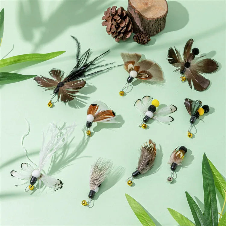 Interactive Cat Feather Toy Replacement with Bell