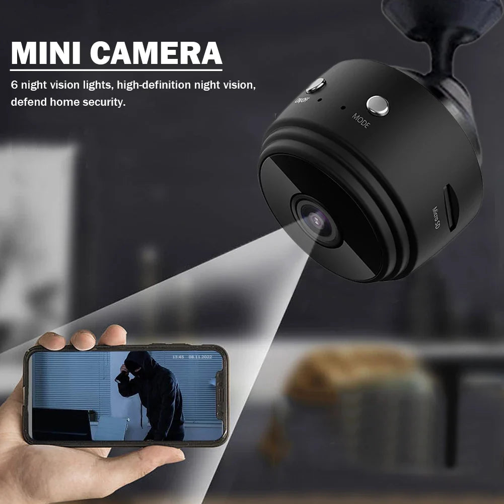 1080P WiFi Mini Security Camera with Night Vision & Magnetic Mount — Black