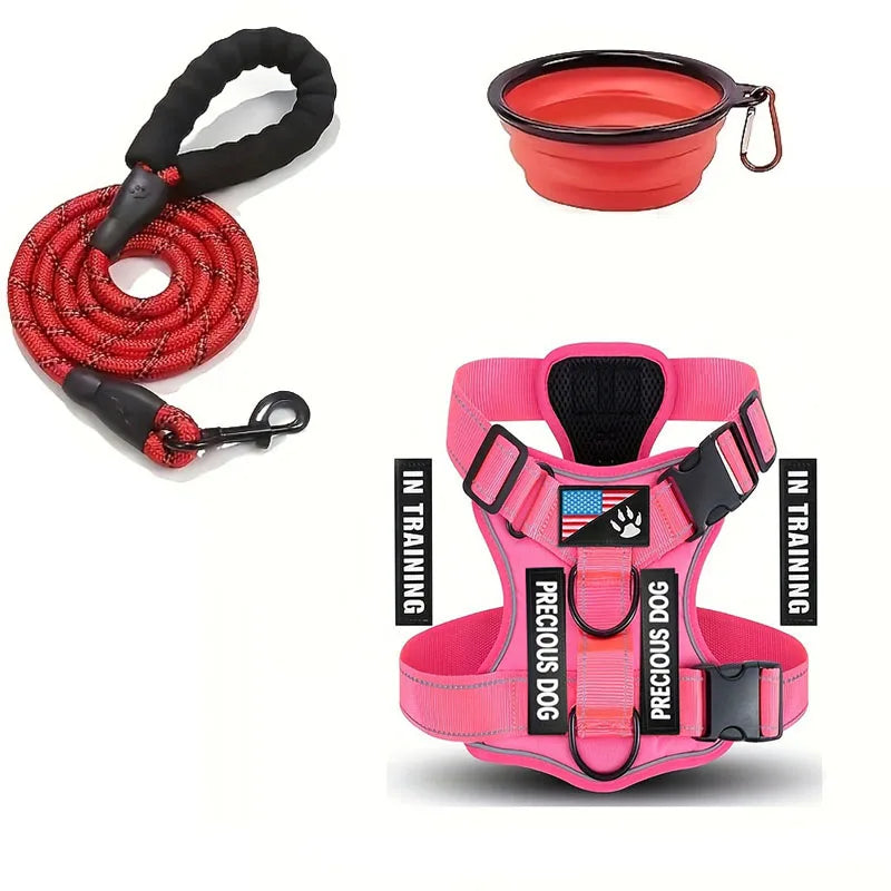 Reflective Dog Harness & Leash Set with Folding Bowl