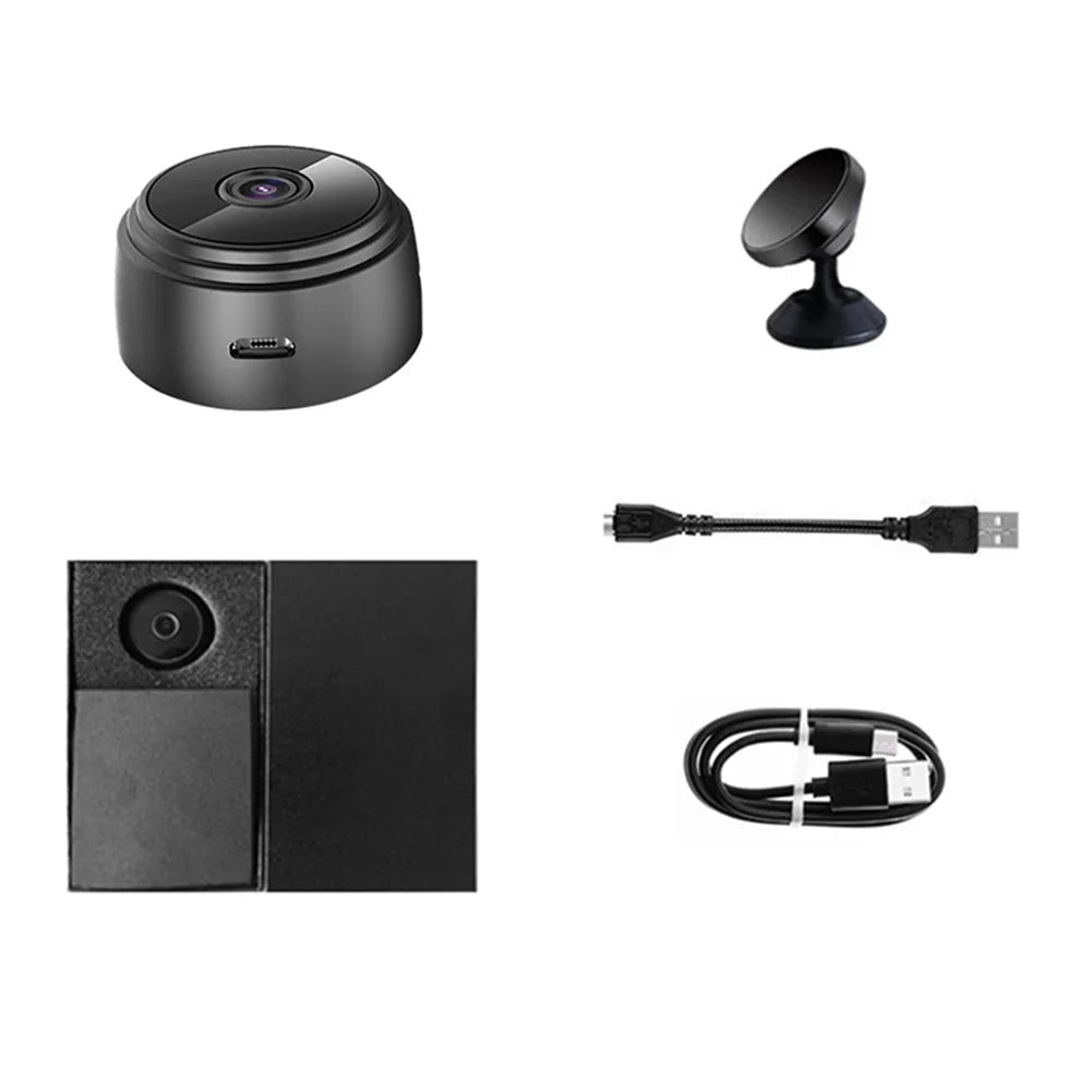1080P WiFi Mini Security Camera with Night Vision & Magnetic Mount — Black