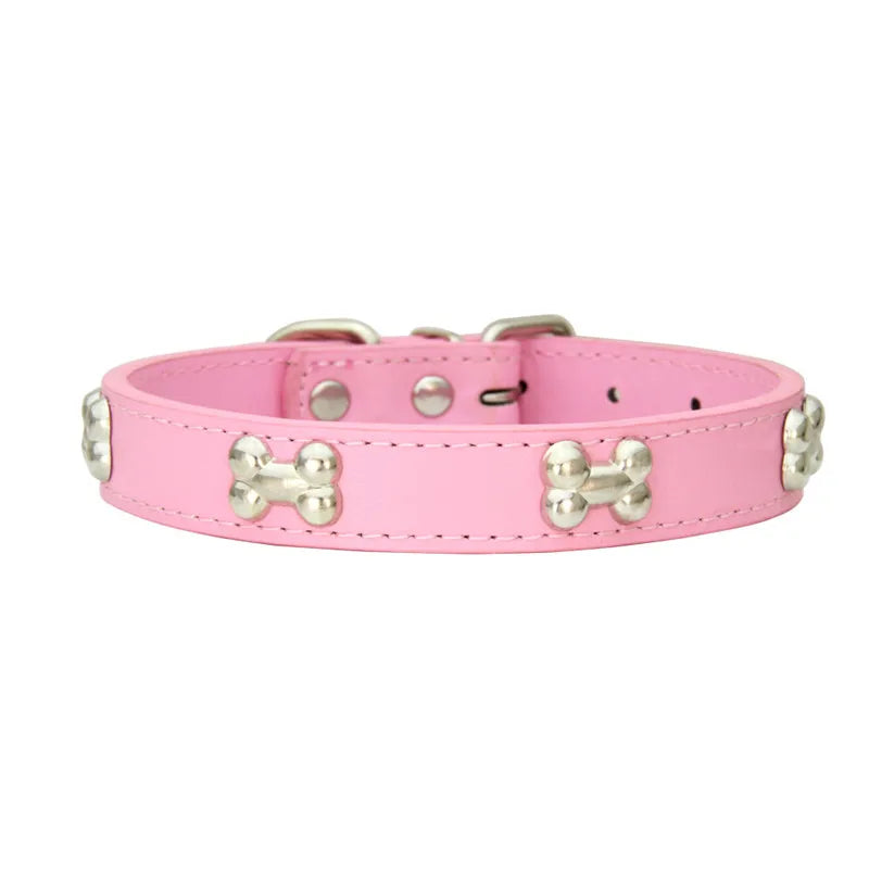 Leather Dog Collar with Bone Design