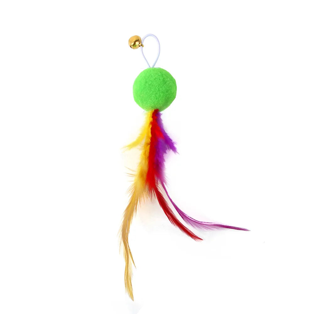 Feather Wand Cat Toy with Bell & Worm String - Interactive Teaser Set