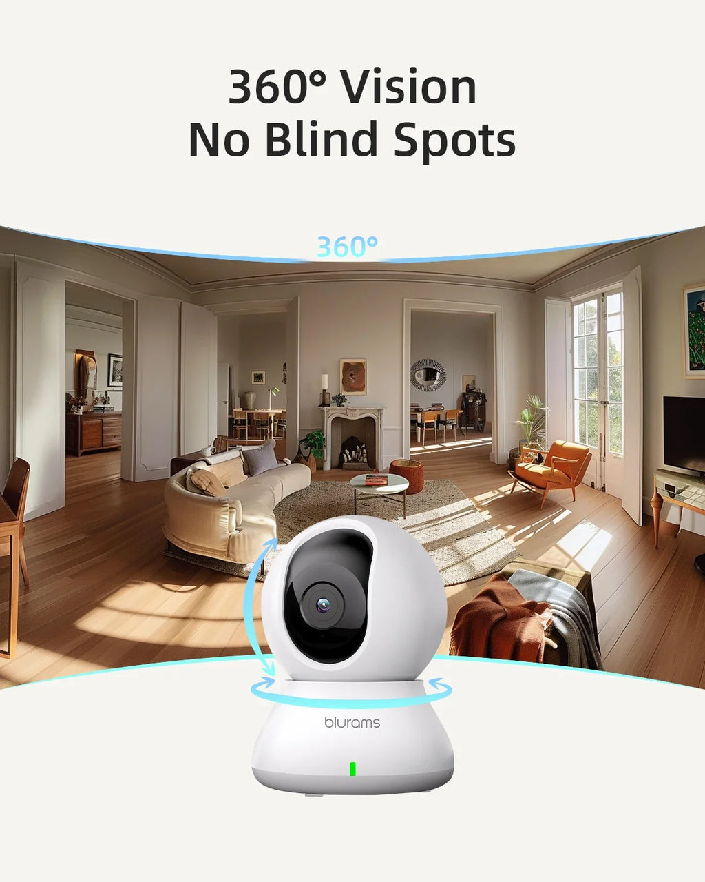 2K Indoor 360° Pet & Home Security Camera with Night Vision & Two-Way Talk