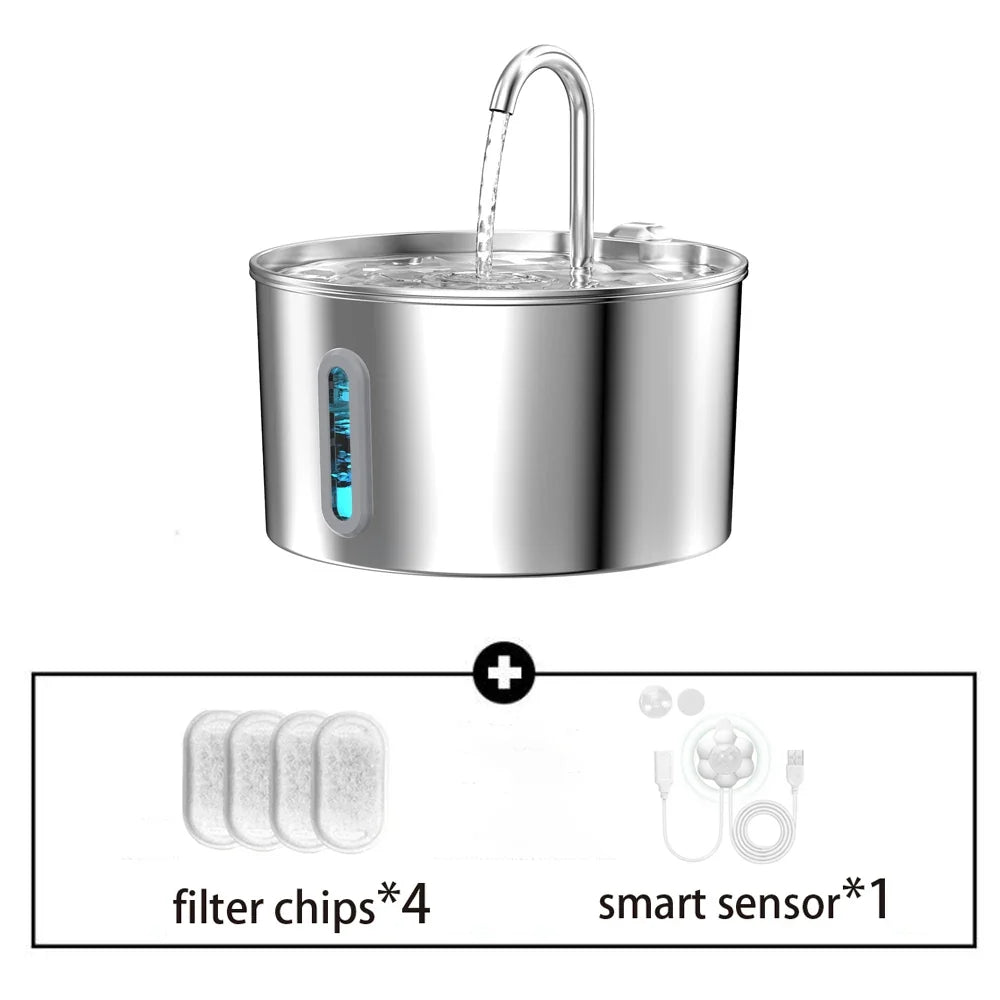 2.2L Automatic Pet Water Fountain - Stainless Steel Silent Water Dispenser with Window