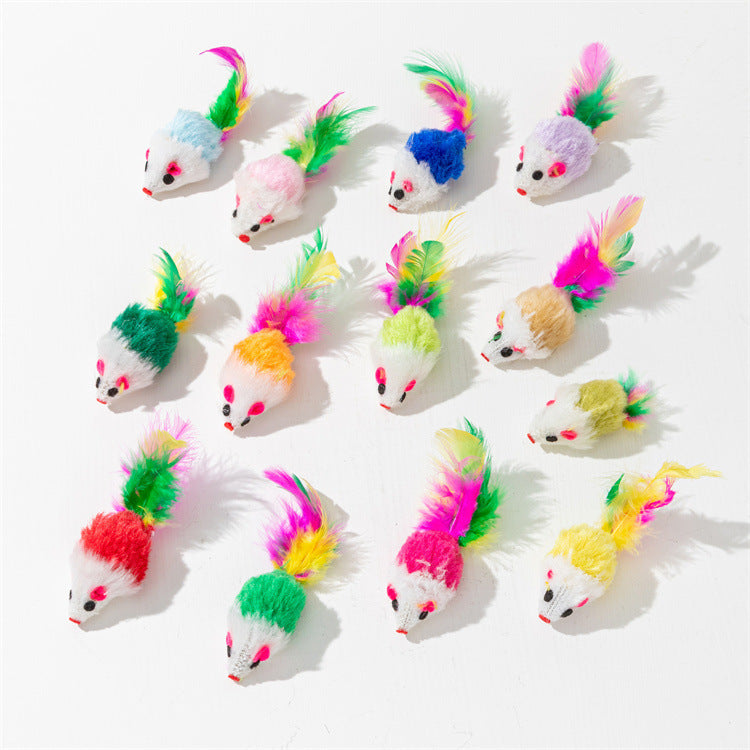Plush Mouse Toy Set for Cats - Interactive Feather Toys