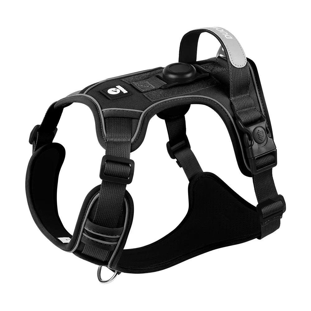 No-Pull Dog Harness with AirTag Holder, Handle & Front Clip — Reflective Padded Vest for Walking & Training