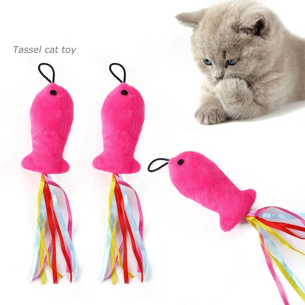 Feather Wand Cat Toy with Bell & Worm String - Interactive Teaser Set