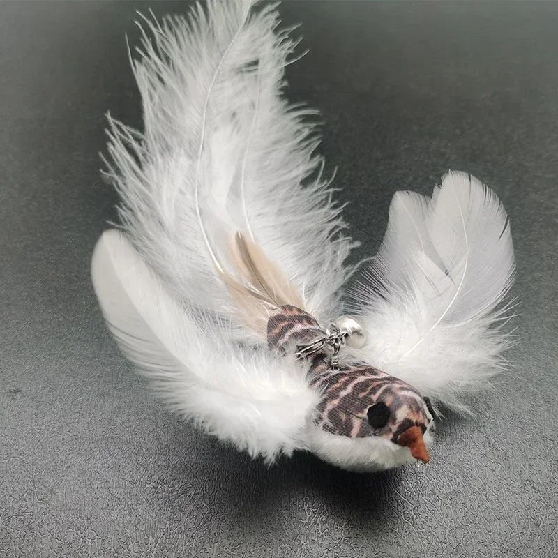 Interactive Bird Feather Wand Cat Toy with Bell - Teaser Stick for Kittens