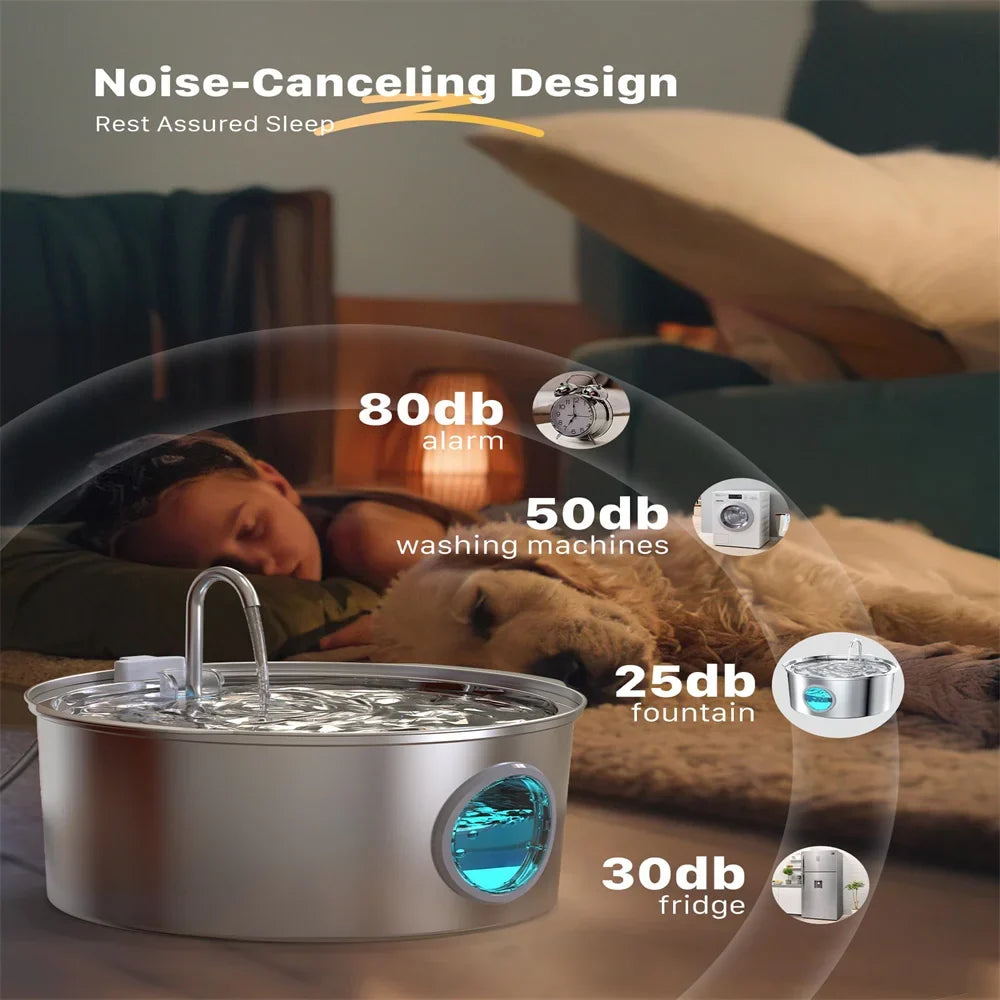 7L Ultra-Quiet Stainless Steel Water Fountain for Large Dogs & Multi-Pet Homes